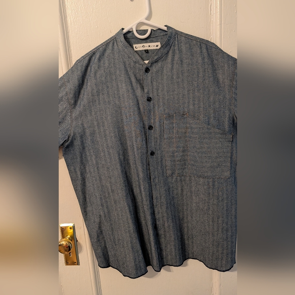 Men's Blue Denim Work Shirt Button-Up Shirt